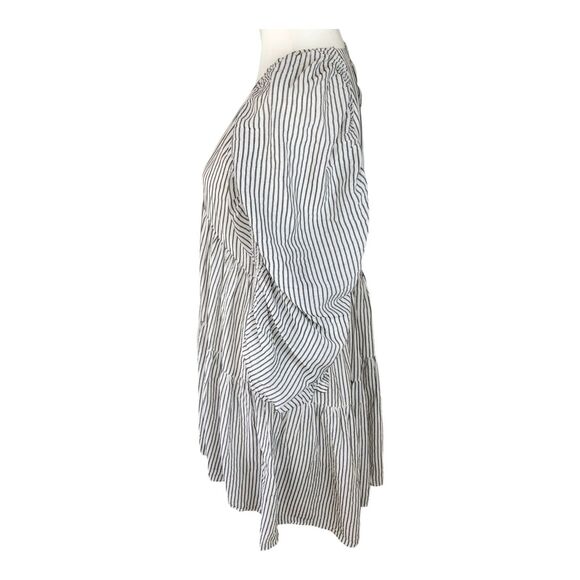 FRAME Shirred Babydoll Mini Dress Boho Cowgirl Black White Stripe Puff Sleeve S - Picture 9 of 16